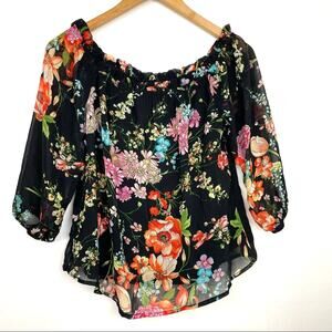 Lily White | Floral Blouse Tropical Black Small